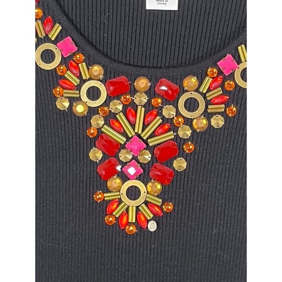 Ruby Rd Jeweled Tank Top XL Black Ribbed Boho Hippie Indie Retro Preppy Classic - Picture 3 of 9